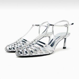 Zara silver metallic heeled fisherman sandals US size 10 EU size 41 new